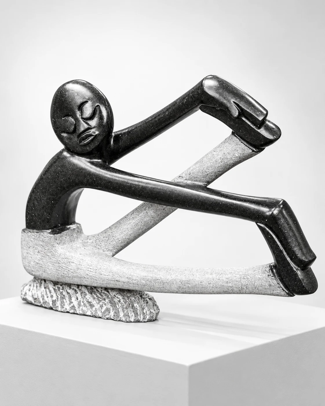Seated figure with extended limbs, promotional illustration