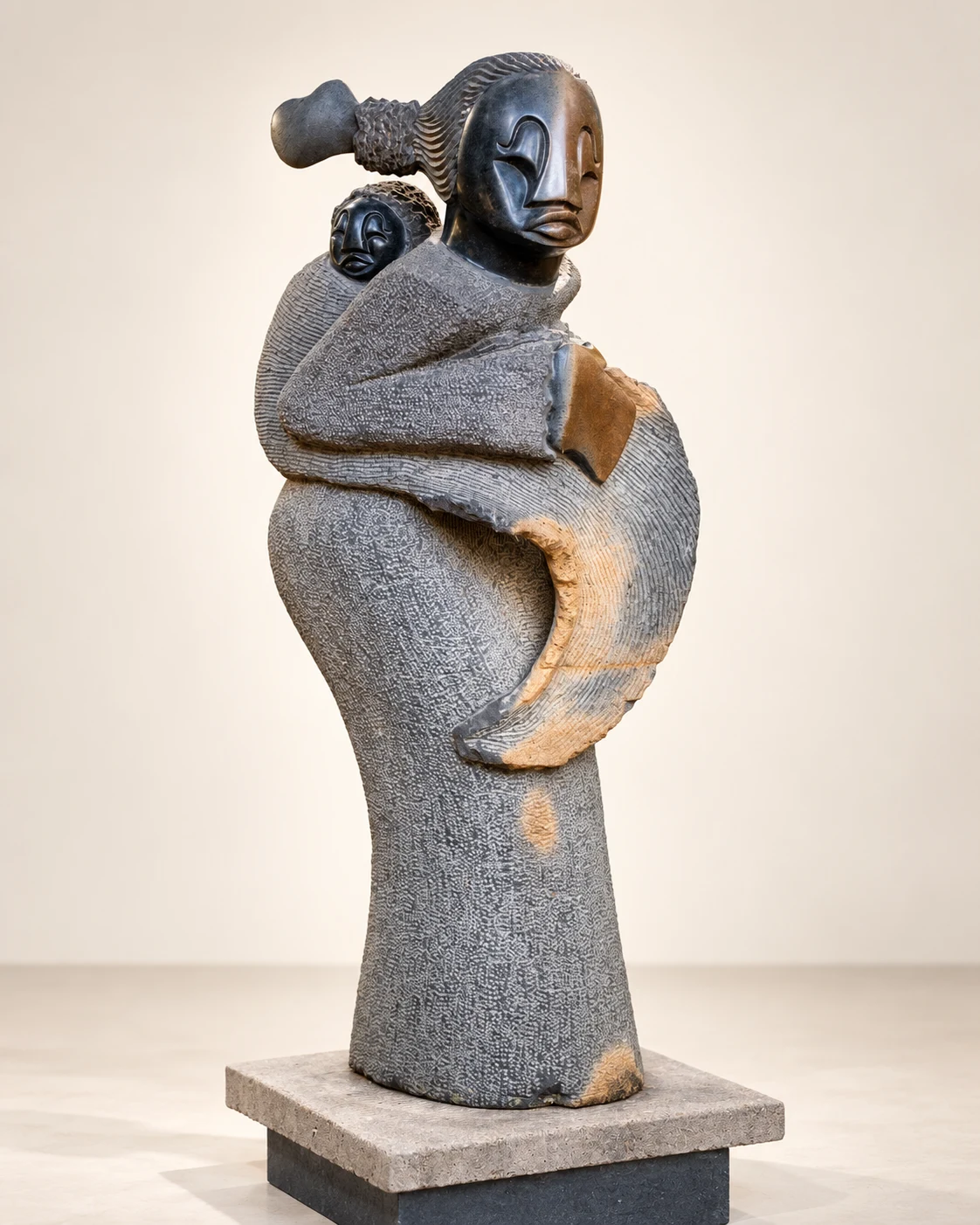 Mother and child sculpture, promotional illustration